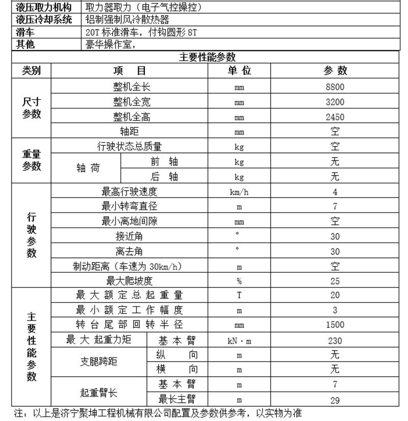 20噸履帶吊車基本參數(shù)