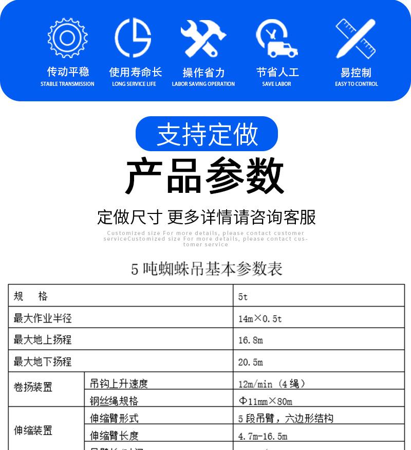 5噸蜘蛛吊車產(chǎn)品參數(shù)